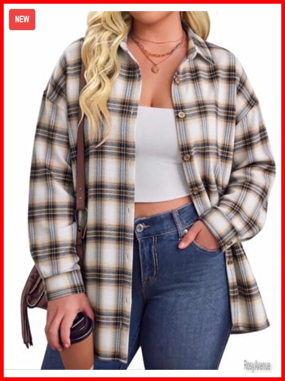 Women's Plus Size Flannel Shirt Long Sleeve Plaid Button Down Top